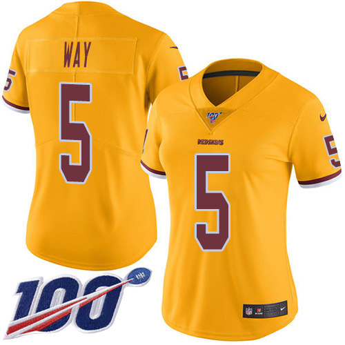 Nike Redskins #5 Tress Way Gold Women's Stitched NFL Limited Rush 100th Season Jersey