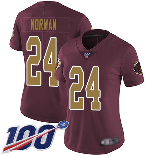 Nike Redskins #24 Josh Norman Burgundy Red Alternate Women's Stitched NFL 100th Season Vapor Limited Jersey