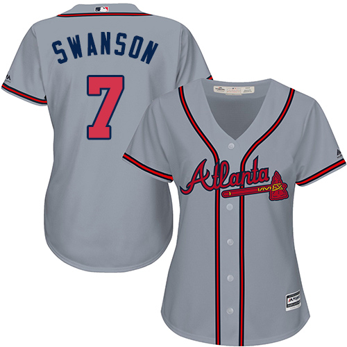 Braves #7 Dansby Swanson Grey Road Women's Stitched MLB Jersey Braves #7 Dansby Swanson Grey Road Women's Stitched MLB Jersey