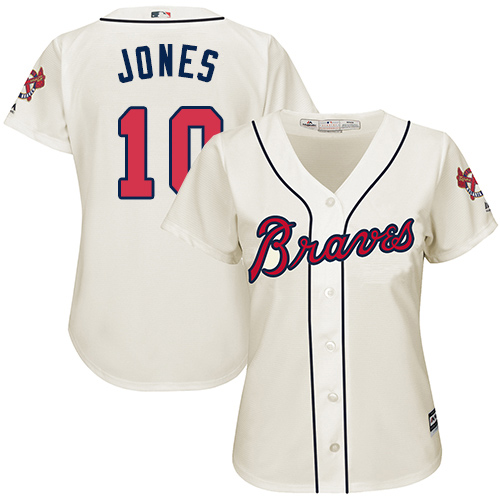 Braves #10 Chipper Jones Cream Alternate Women's Stitched MLB Jersey Braves #10 Chipper Jones Cream Alternate Women's Stitched MLB Jersey