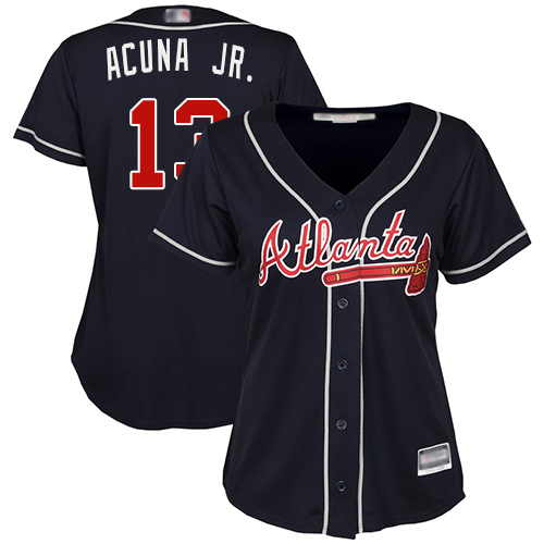 Braves #13 Ronald Acuna Jr. Navy Blue Alternate Women's Stitched MLB Jersey Braves #13 Ronald Acuna Jr. Navy Blue Alternate Women's Stitched MLB Jersey