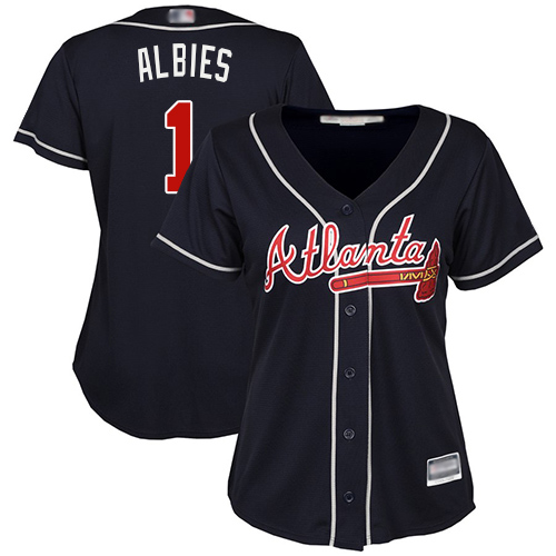 Braves #1 Ozzie Albies Navy Blue Alternate Women's Stitched MLB Jersey Braves #1 Ozzie Albies Navy Blue Alternate Women's Stitched MLB Jersey