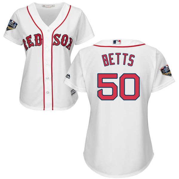 Red Sox #50 Mookie Betts White Home 2018 World Series Women's Stitched MLB Jersey Red Sox #50 Mookie Betts White Home 2018 World Series Women's Stitched MLB Jersey