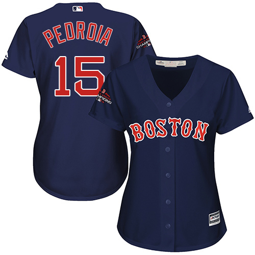 Red Sox #15 Dustin Pedroia Navy Blue Alternate 2018 World Series Champions Women's Stitched MLB Jersey Red Sox #15 Dustin Pedroia Navy Blue Alternate 2018 World Series Champions Women's Stitched MLB Jersey