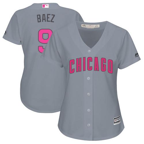 Cubs #9 Javier Baez Grey Mother's Day Cool Base Women's Stitched MLB Jersey Cubs #9 Javier Baez Grey Mother's Day Cool Base Women's Stitched MLB Jersey