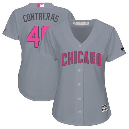 Cubs #40 Willson Contreras Grey Mother's Day Cool Base Women's Stitched MLB Jersey Cubs #40 Willson Contreras Grey Mother's Day Cool Base Women's Stitched MLB Jersey