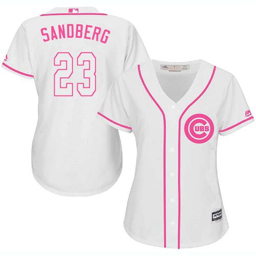 Cubs #23 Ryne Sandberg White/Pink Fashion Women's Stitched MLB Jersey Cubs #23 Ryne Sandberg White/Pink Fashion Women's Stitched MLB Jersey