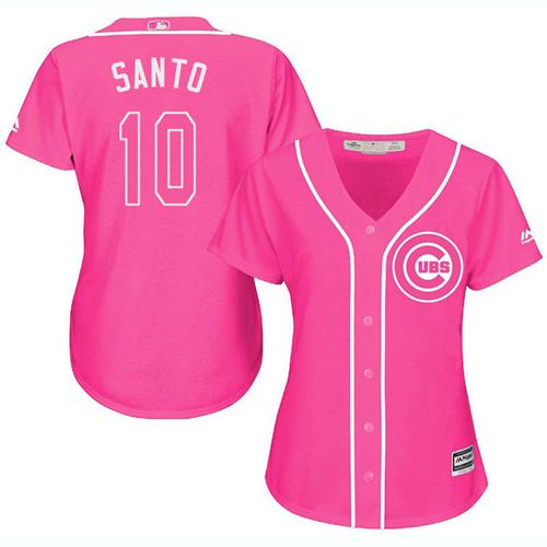 Cubs #10 Ron Santo Pink Fashion Women's Stitched MLB Jersey Cubs #10 Ron Santo Pink Fashion Women's Stitched MLB Jersey