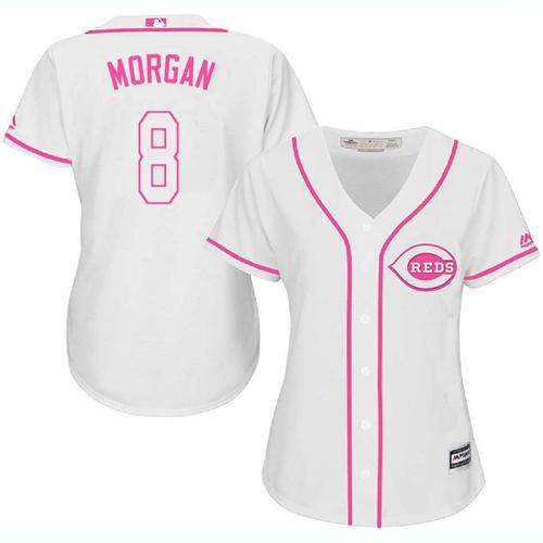Reds #8 Joe Morgan White/Pink Fashion Women's Stitched MLB Jersey Reds #8 Joe Morgan White/Pink Fashion Women's Stitched MLB Jersey