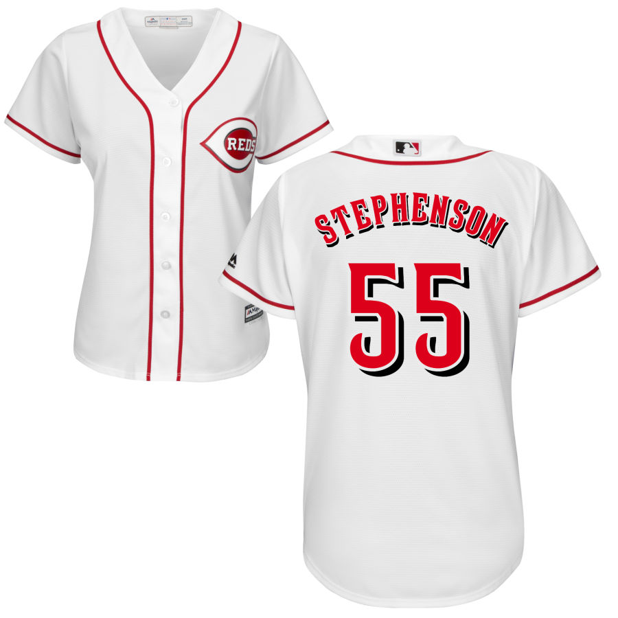 Cincinnati Reds #55 Robert Stephenson Majestic Women's Home Cool Base Jersey White Cincinnati Reds #55 Robert Stephenson Majestic Women's Home Cool Base Jersey White