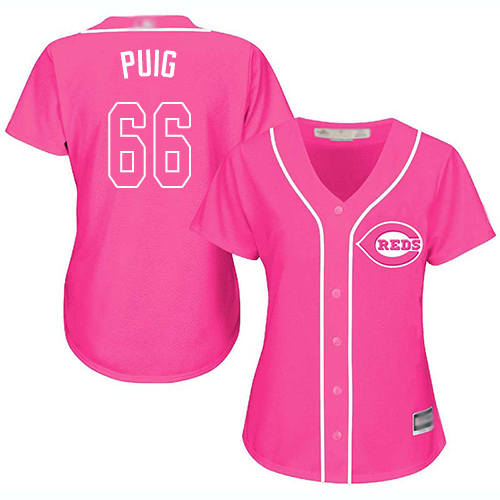 Reds #66 Yasiel Puig Pink Fashion Women's Stitched MLB Jersey Reds #66 Yasiel Puig Pink Fashion Women's Stitched MLB Jersey