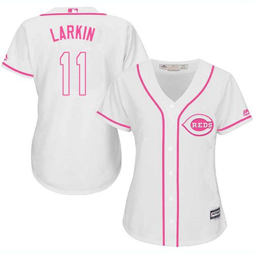 Reds #11 Barry Larkin White/Pink Fashion Women's Stitched MLB Jersey Reds #11 Barry Larkin White/Pink Fashion Women's Stitched MLB Jersey
