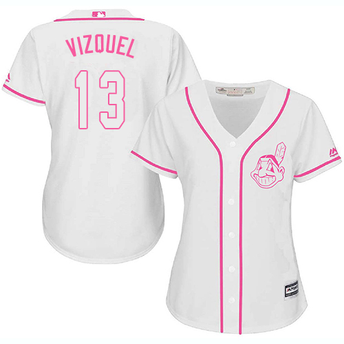 Indians #13 Omar Vizquel White/Pink Fashion Women's Stitched MLB Jersey Indians #13 Omar Vizquel White/Pink Fashion Women's Stitched MLB Jersey