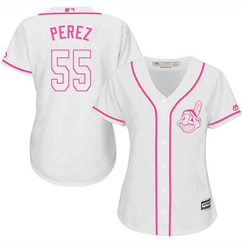 Indians #55 Roberto Perez White/Pink Fashion Women's Stitched MLB Jersey Indians #55 Roberto Perez White/Pink Fashion Women's Stitched MLB Jersey