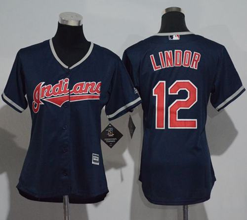 Indians #12 Francisco Lindor Navy Blue Women's Alternate Stitched MLB Jersey Indians #12 Francisco Lindor Navy Blue Women's Alternate Stitched MLB Jersey