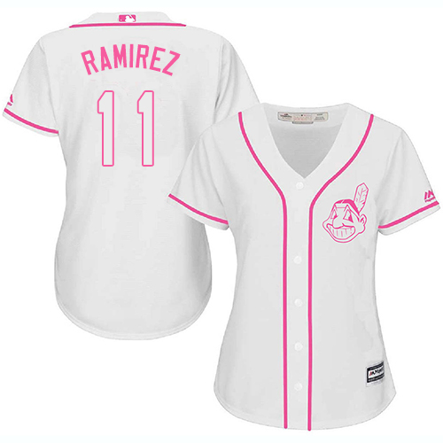 Indians #11 Jose Ramirez White/Pink Fashion Women's Stitched MLB Jersey Indians #11 Jose Ramirez White/Pink Fashion Women's Stitched MLB Jersey