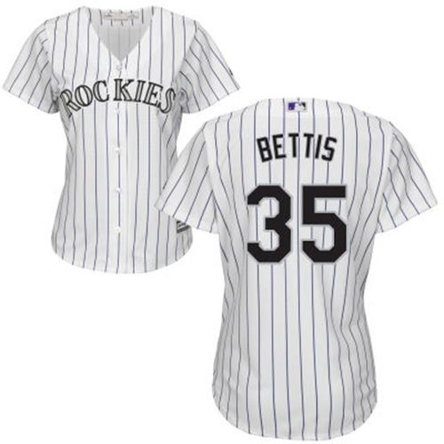 Rockies #35 Chad Bettis White Strip Home Women's Stitched MLB Jersey Rockies #35 Chad Bettis White Strip Home Women's Stitched MLB Jersey