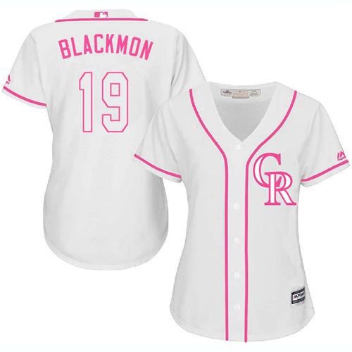 Rockies #19 Charlie Blackmon White/Pink Fashion Women's Stitched MLB Jersey Rockies #19 Charlie Blackmon White/Pink Fashion Women's Stitched MLB Jersey