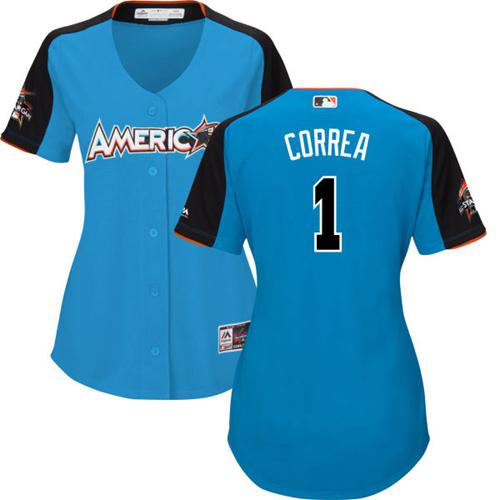 Astros #1 Carlos Correa Blue 2017 All-Star American League Women's Stitched MLB Jersey Astros #1 Carlos Correa Blue 2017 All-Star American League Women's Stitched MLB Jersey