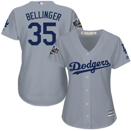 Dodgers #35 Cody Bellinger Grey Alternate Road 2018 World Series Women's Stitched MLB Jersey Dodgers #35 Cody Bellinger Grey Alternate Road 2018 World Series Women's Stitched MLB Jersey