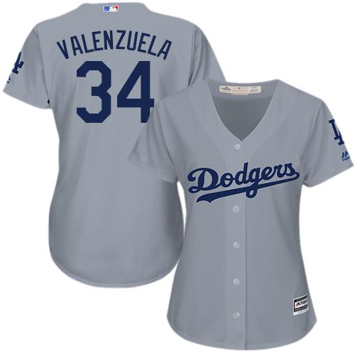 Dodgers #34 Fernando Valenzuela Grey Alternate Road Women's Stitched MLB Jersey Dodgers #34 Fernando Valenzuela Grey Alternate Road Women's Stitched MLB Jersey