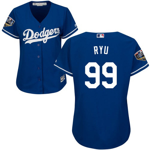 Dodgers #99 Hyun-Jin Ryu Blue Alternate 2018 World Series Women's Stitched MLB Jersey Dodgers #99 Hyun-Jin Ryu Blue Alternate 2018 World Series Women's Stitched MLB Jersey
