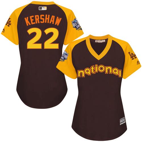 Dodgers #22 Clayton Kershaw Brown 2016 All-Star National League Women's Stitched MLB Jersey Dodgers #22 Clayton Kershaw Brown 2016 All-Star National League Women's Stitched MLB Jersey