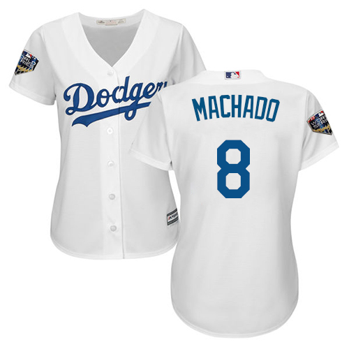 Dodgers #8 Manny Machado White Home 2018 World Series Women's Stitched MLB Jersey Dodgers #8 Manny Machado White Home 2018 World Series Women's Stitched MLB Jersey