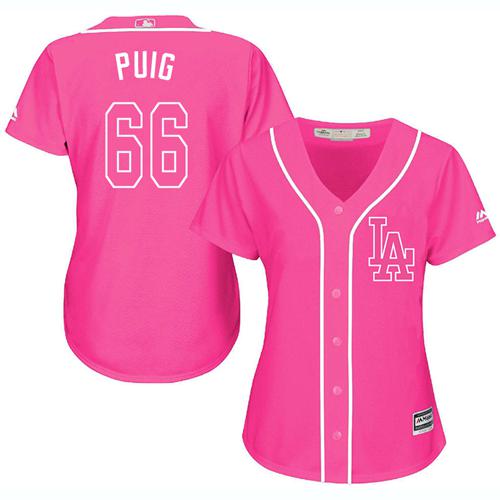 Dodgers #66 Yasiel Puig Pink Fashion Women's Stitched MLB Jersey Dodgers #66 Yasiel Puig Pink Fashion Women's Stitched MLB Jersey