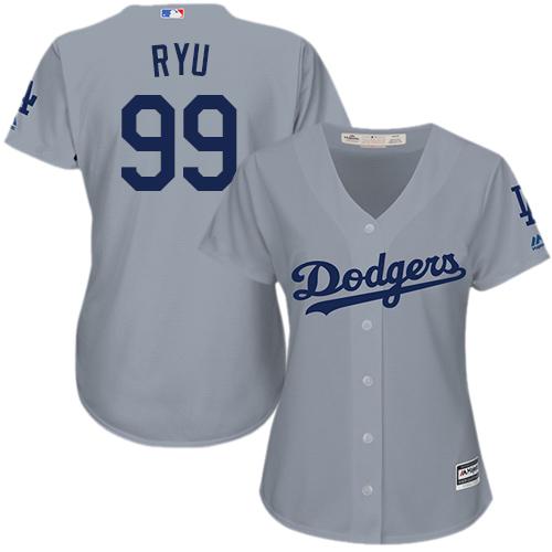 Dodgers #99 Hyun-Jin Ryu Grey Alternate Road Women's Stitched MLB Jersey Dodgers #99 Hyun-Jin Ryu Grey Alternate Road Women's Stitched MLB Jersey