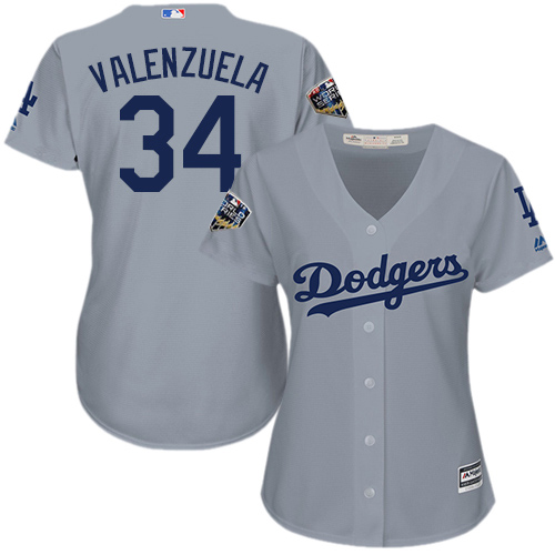 Dodgers #34 Fernando Valenzuela Grey Alternate Road 2018 World Series Women's Stitched MLB Jersey Dodgers #34 Fernando Valenzuela Grey Alternate Road 2018 World Series Women's Stitched MLB Jersey