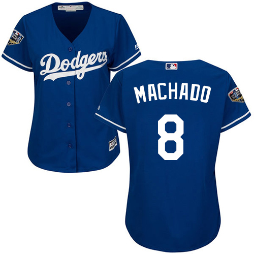 Dodgers #8 Manny Machado Blue Alternate 2018 World Series Women's Stitched MLB Jersey Dodgers #8 Manny Machado Blue Alternate 2018 World Series Women's Stitched MLB Jersey