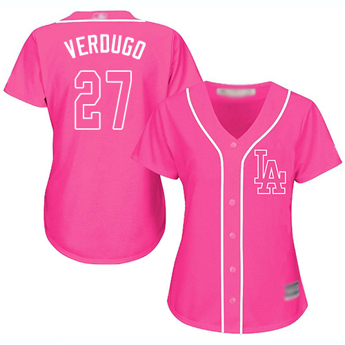 Dodgers #27 Alex Verdugo Pink Fashion Women's Stitched MLB Jersey Dodgers #27 Alex Verdugo Pink Fashion Women's Stitched MLB Jersey