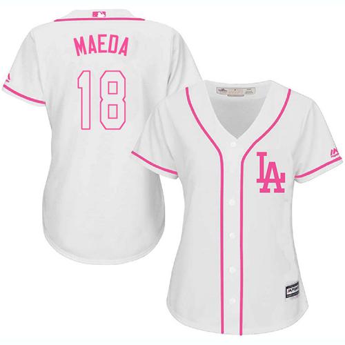 Dodgers #18 Kenta Maeda White/Pink Fashion Women's Stitched MLB Jersey Dodgers #18 Kenta Maeda White/Pink Fashion Women's Stitched MLB Jersey