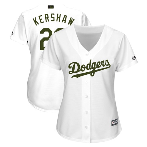 Dodgers #22 Clayton Kershaw White 2018 Memorial Day Cool Base Women's Stitched MLB Jersey