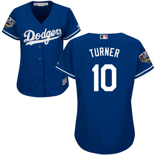Dodgers #10 Justin Turner Blue Alternate 2018 World Series Women's Stitched MLB Jersey Dodgers #10 Justin Turner Blue Alternate 2018 World Series Women's Stitched MLB Jersey