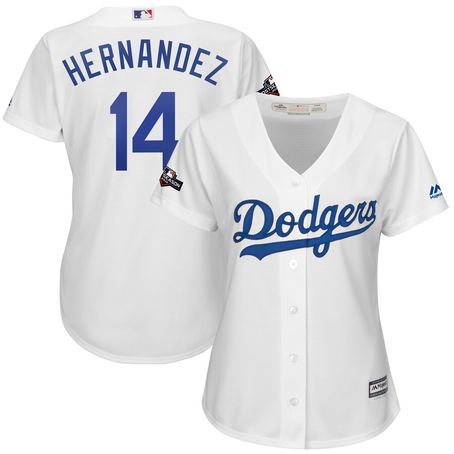 Los Angeles Dodgers #14 Enrique Hernandez Majestic Women's 2019 Postseason Home Official Cool Base Player Jersey White Los Angeles Dodgers #14 Enrique Hernandez Majestic Women's 2019 Postseason Home Official Cool Base Player Jersey White