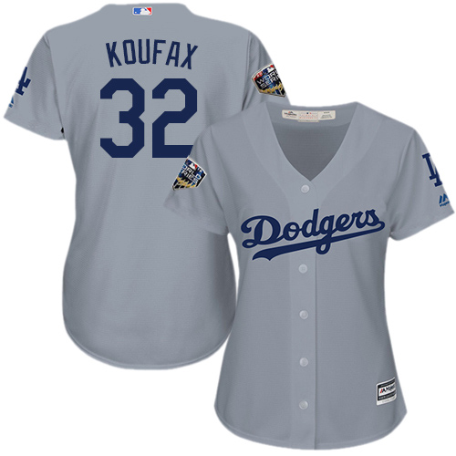 Dodgers #32 Sandy Koufax Grey Alternate Road 2018 World Series Women's Stitched MLB Jersey Dodgers #32 Sandy Koufax Grey Alternate Road 2018 World Series Women's Stitched MLB Jersey
