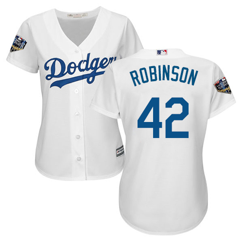 Dodgers #42 Jackie Robinson White Home 2018 World Series Women's Stitched MLB Jersey Dodgers #42 Jackie Robinson White Home 2018 World Series Women's Stitched MLB Jersey