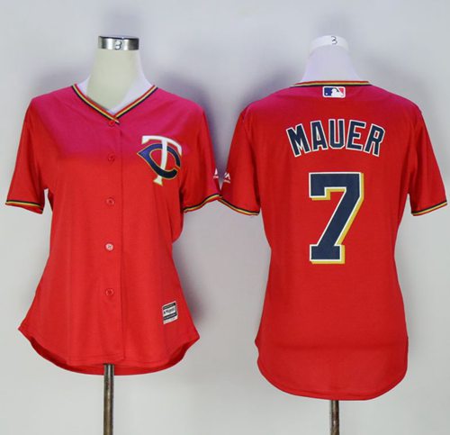 Twins #7 Joe Mauer Red Women's Alternate Stitched MLB Jersey Twins #7 Joe Mauer Red Women's Alternate Stitched MLB Jersey