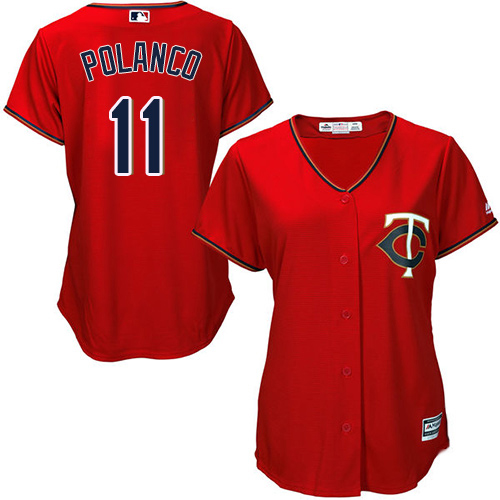 Twins #11 Jorge Polanco Red Alternate Women's Stitched MLB Jersey