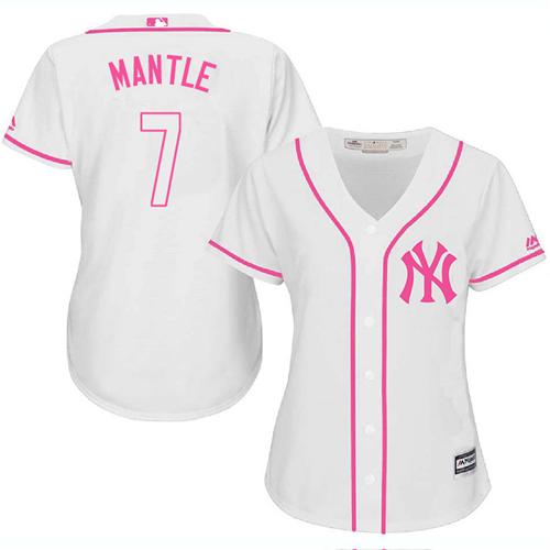Yankees #7 Mickey Mantle White/Pink Fashion Women's Stitched MLB Jersey Yankees #7 Mickey Mantle White/Pink Fashion Women's Stitched MLB Jersey