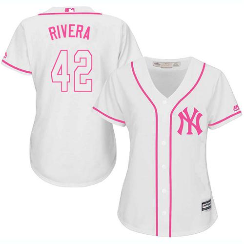 Yankees #42 Mariano Rivera White/Pink Fashion Women's Stitched MLB Jersey Yankees #42 Mariano Rivera White/Pink Fashion Women's Stitched MLB Jersey