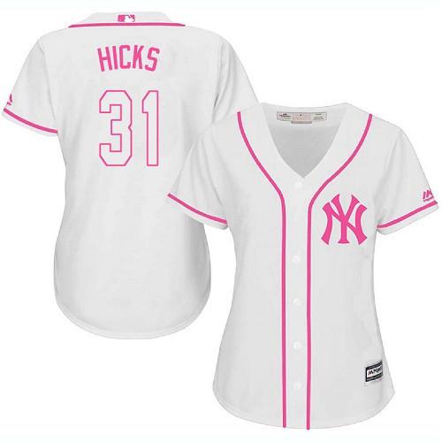 Yankees #31 Aaron Hicks White/Pink Fashion Women's Stitched MLB Jersey Yankees #31 Aaron Hicks White/Pink Fashion Women's Stitched MLB Jersey