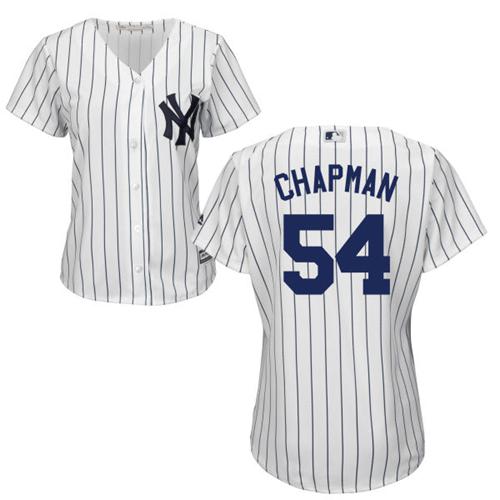 Yankees #54 Aroldis Chapman White Strip Home Women's Stitched MLB Jersey Yankees #54 Aroldis Chapman White Strip Home Women's Stitched MLB Jersey