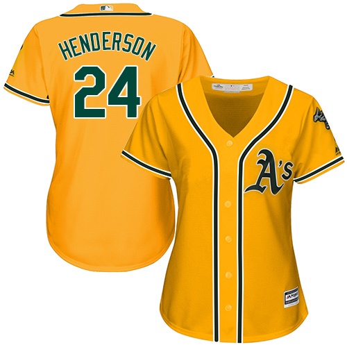 Women's Athletics #24 Rickey Henderson Gold Alternate Stitched baseball Jersey Women's Athletics #24 Rickey Henderson Gold Alternate Stitched baseball Jersey