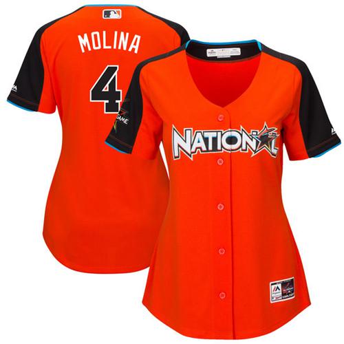 Cardinals #4 Yadier Molina Orange 2017 All-Star National League Women's Stitched MLB Jersey Cardinals #4 Yadier Molina Orange 2017 All-Star National League Women's Stitched MLB Jersey