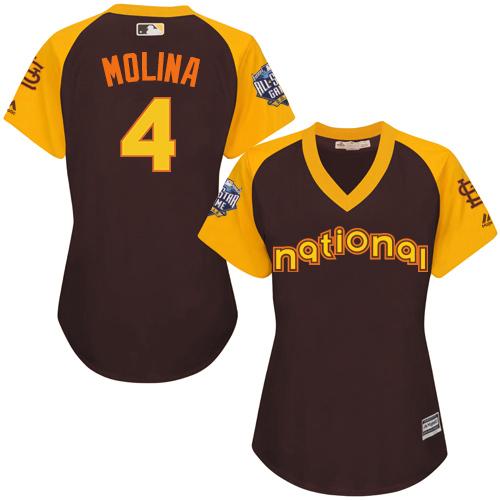 Cardinals #4 Yadier Molina Brown 2016 All-Star National League Women's Stitched MLB Jersey Cardinals #4 Yadier Molina Brown 2016 All-Star National League Women's Stitched MLB Jersey