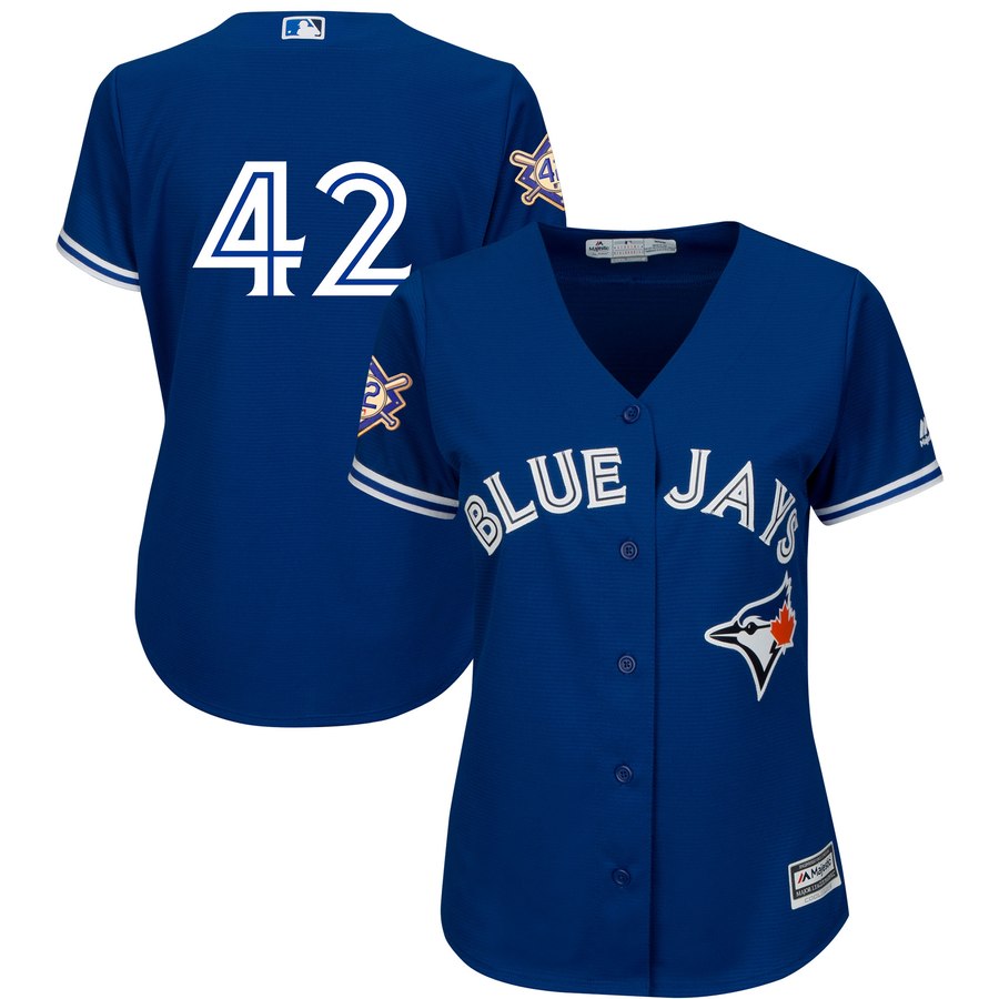 Toronto Blue Jays #42 Majestic Women's 2019 Jackie Robinson Day Official Cool Base Jersey Royal Toronto Blue Jays #42 Majestic Women's 2019 Jackie Robinson Day Official Cool Base Jersey Royal