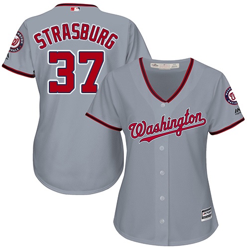 Nationals #37 Stephen Strasburg Grey Road Women's Stitched MLB Jersey Nationals #37 Stephen Strasburg Grey Road Women's Stitched MLB Jersey